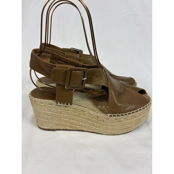 Celine Paris Espadrilles Wedges Platform Sandals Brown Leather Size 38 Buckle - Picture 9 of 16